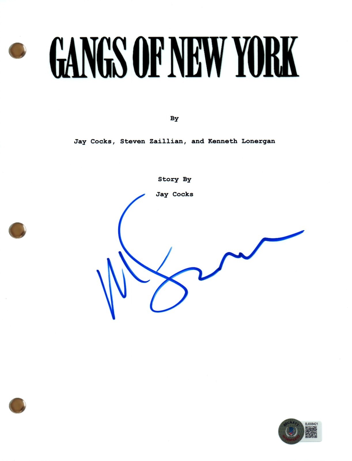 Martin Scorsese Signed Autograph Gangs of New York Full Movie Script Beckett COA
