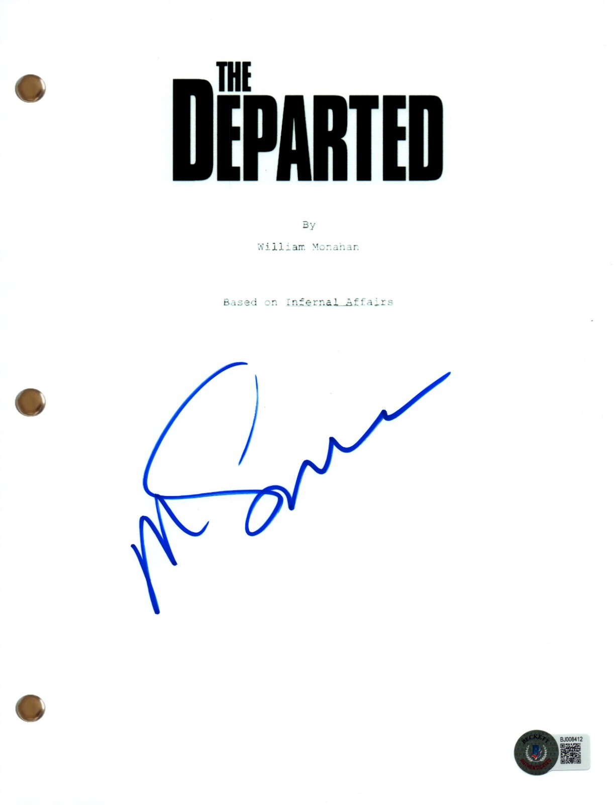 Martin Scorsese Signed Autograph The Departed Full Movie Script Beckett COA
