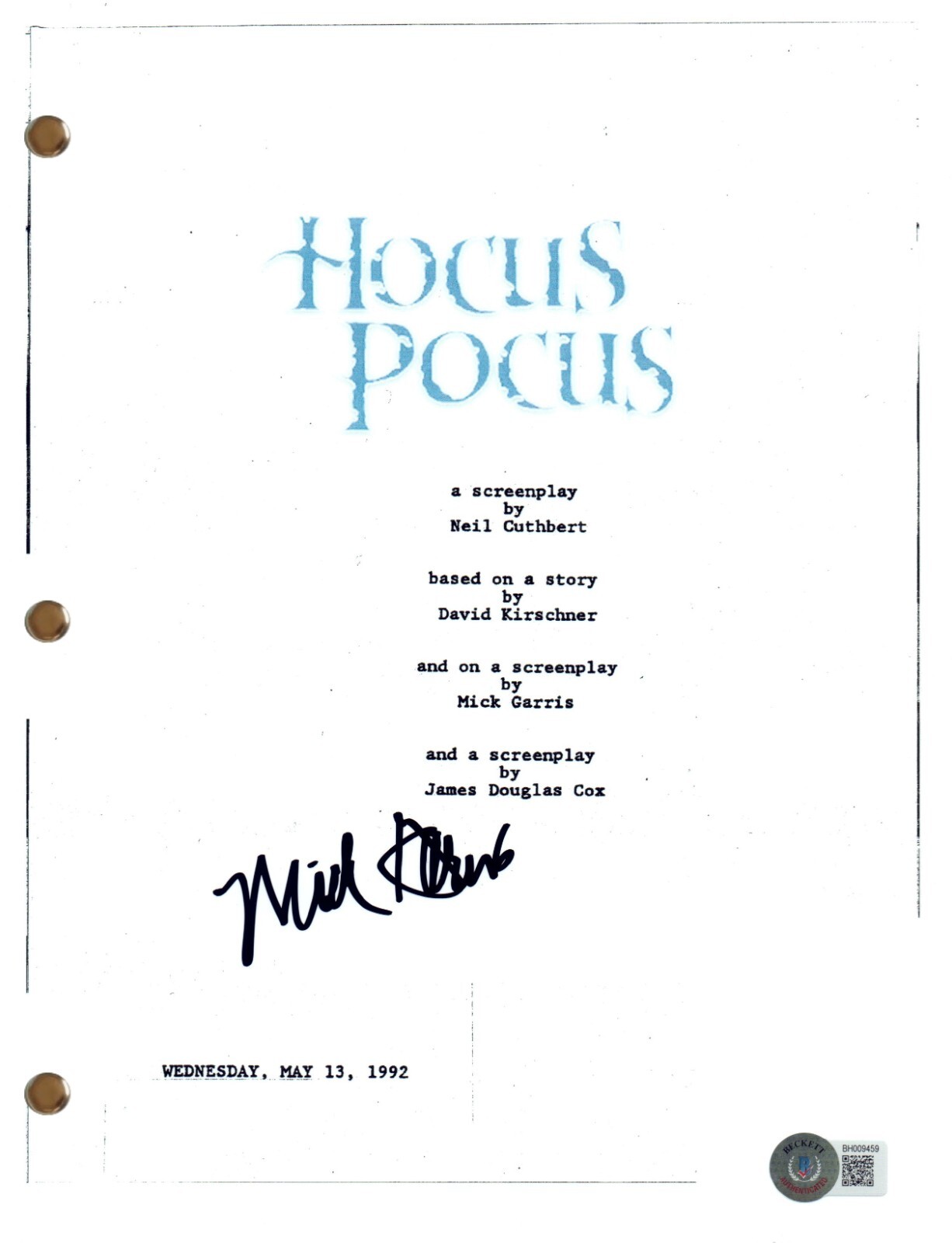 Mick Garris Signed Autograph Hocus Pocus Movie Script Screenplay Beckett COA
