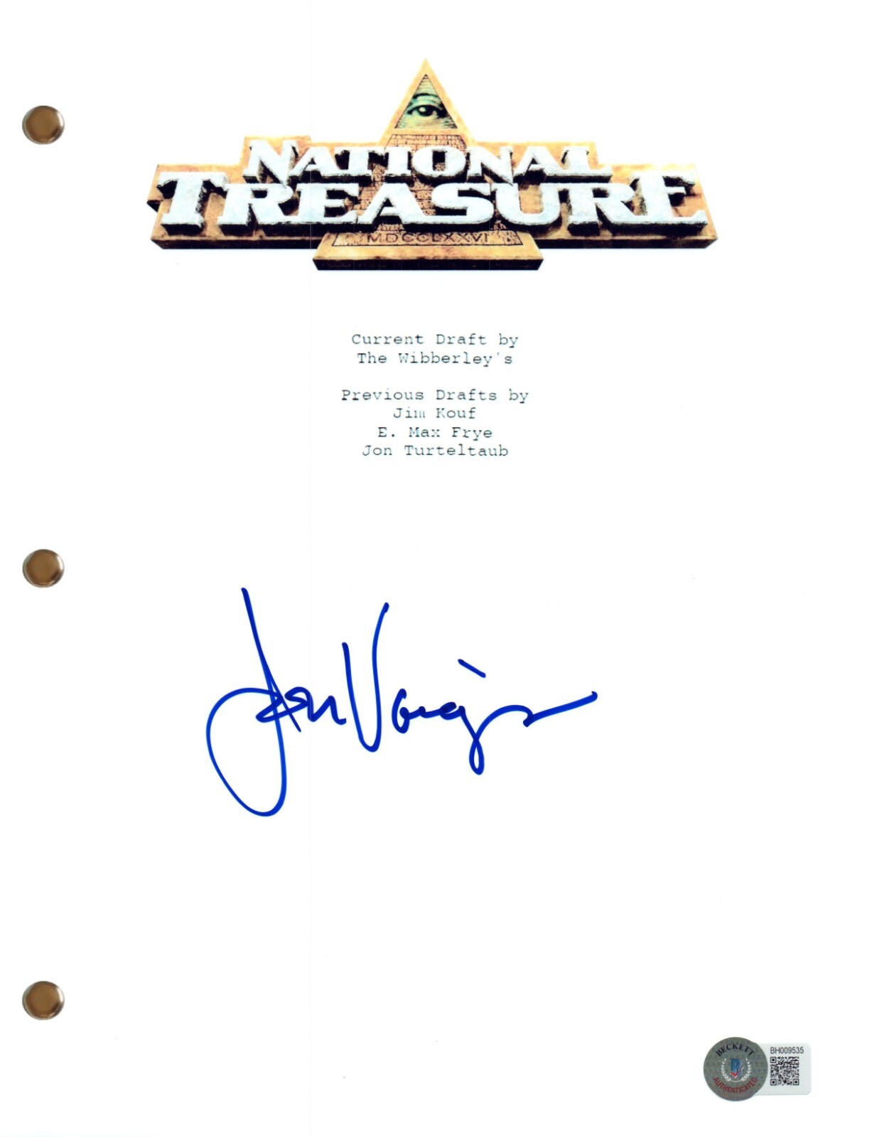 Jon Voight Signed Autograph National Treasure Full Movie Script Beckett COA
