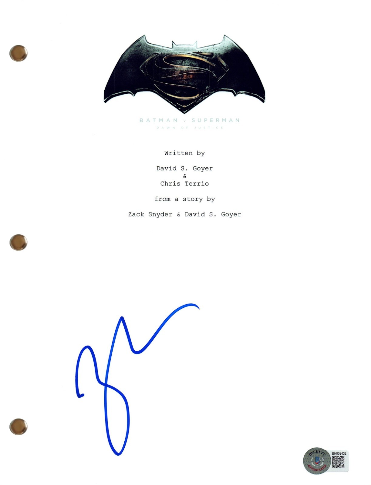 ZACK SNYDER SIGNED AUTOGRAPH BATMAN V SUPERMAN FULL MOVIE SCRIPT BECKETT COA COLLECTIBLE MEMORABILIA