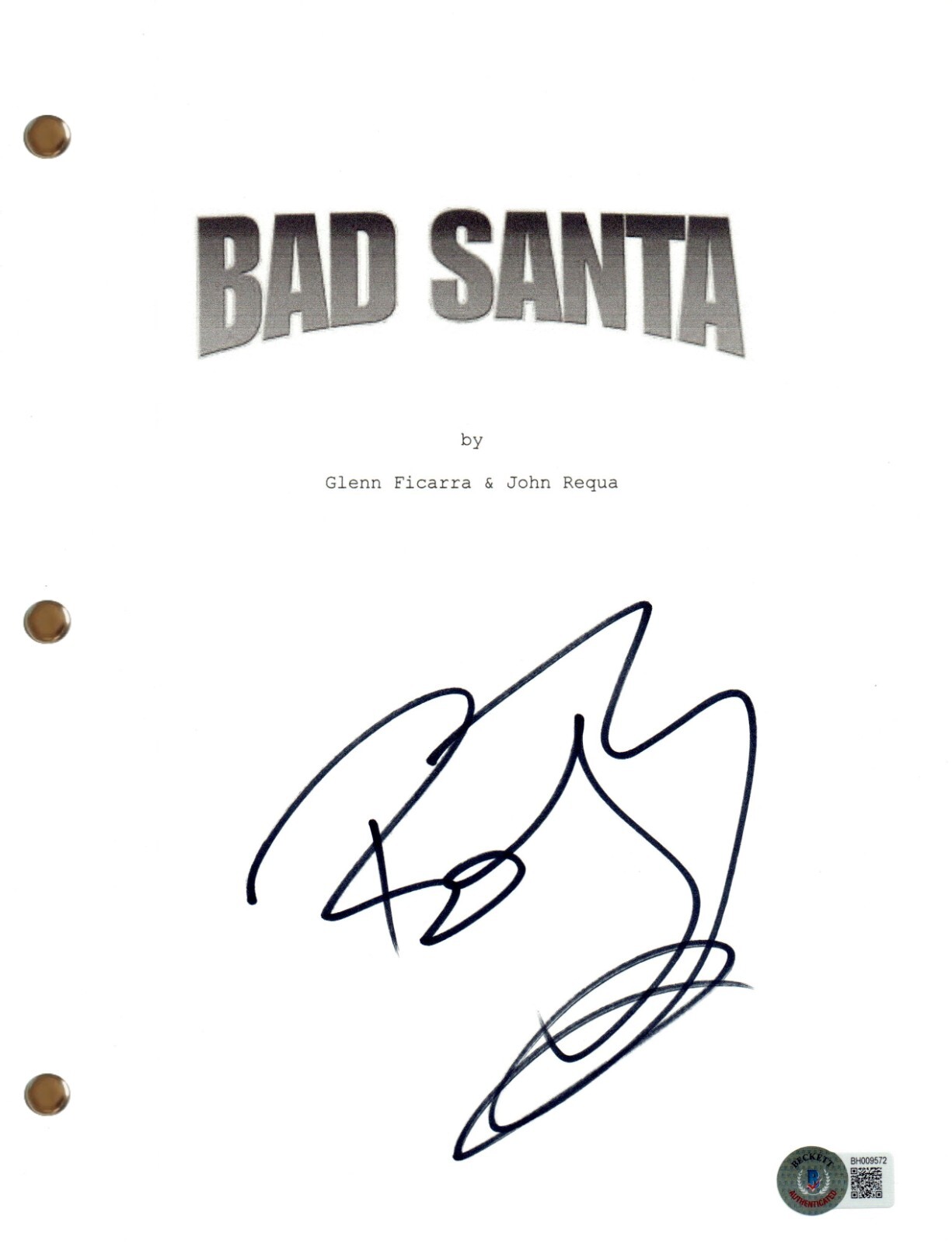Billy Bob Thornton Signed Autograph Bad Santa Full Movie Script Beckett COA
