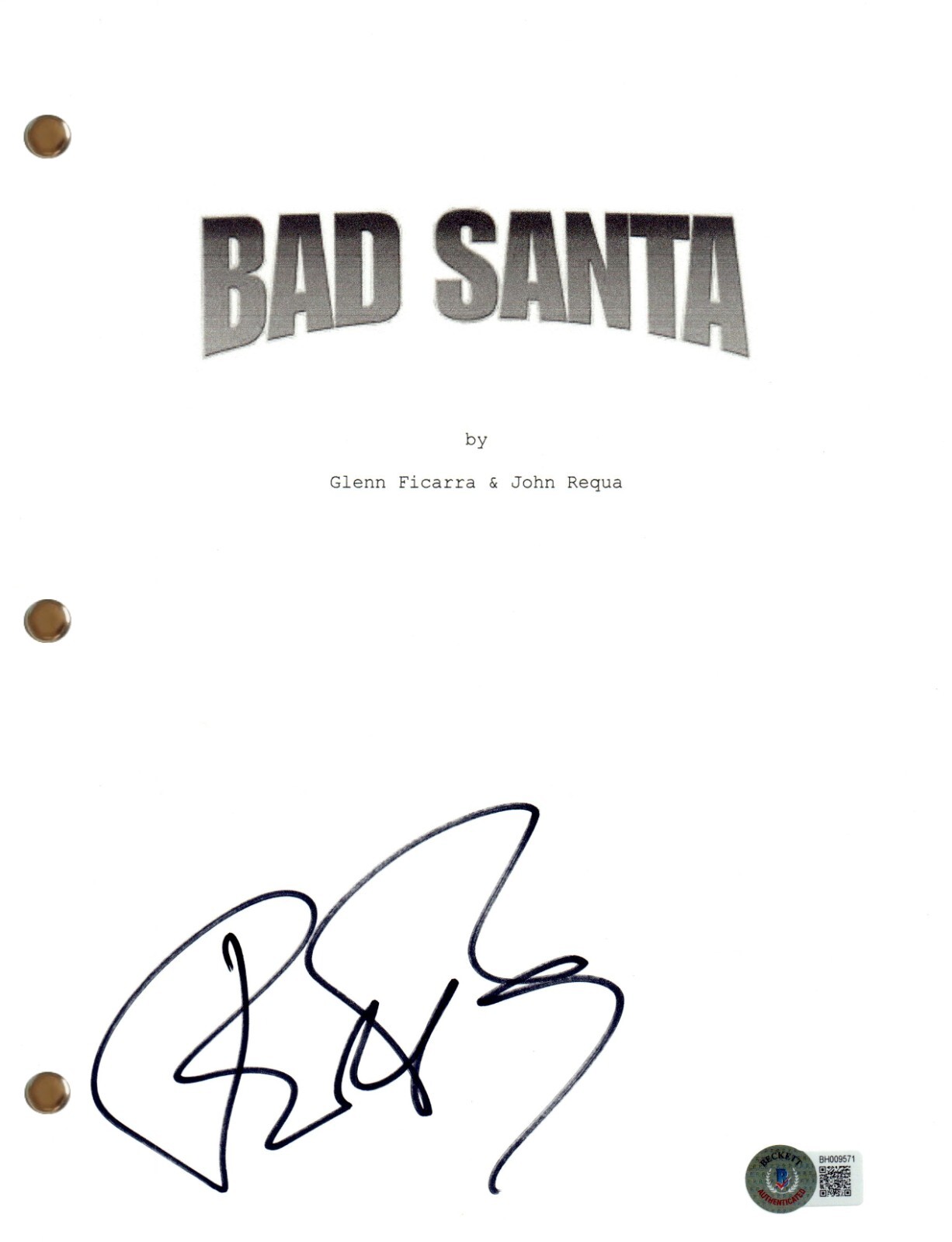 Billy Bob Thornton Signed Autograph Bad Santa Full Movie Script Beckett COA
