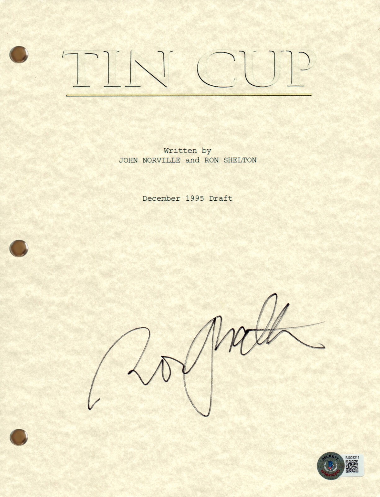 Ron Shelton Signed Autograph Tin Cup Movie Script Full Screenplay Beckett COA
