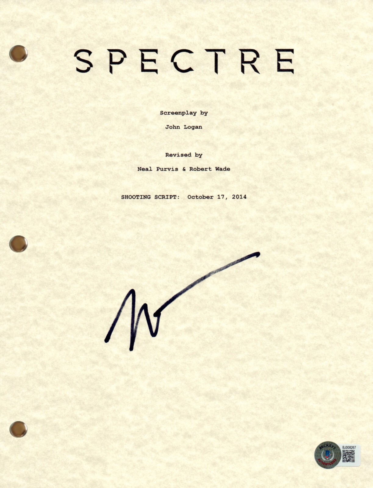 John Logan Signed Autograph Spectre Movie Script James Bond Writer Beckett COA
