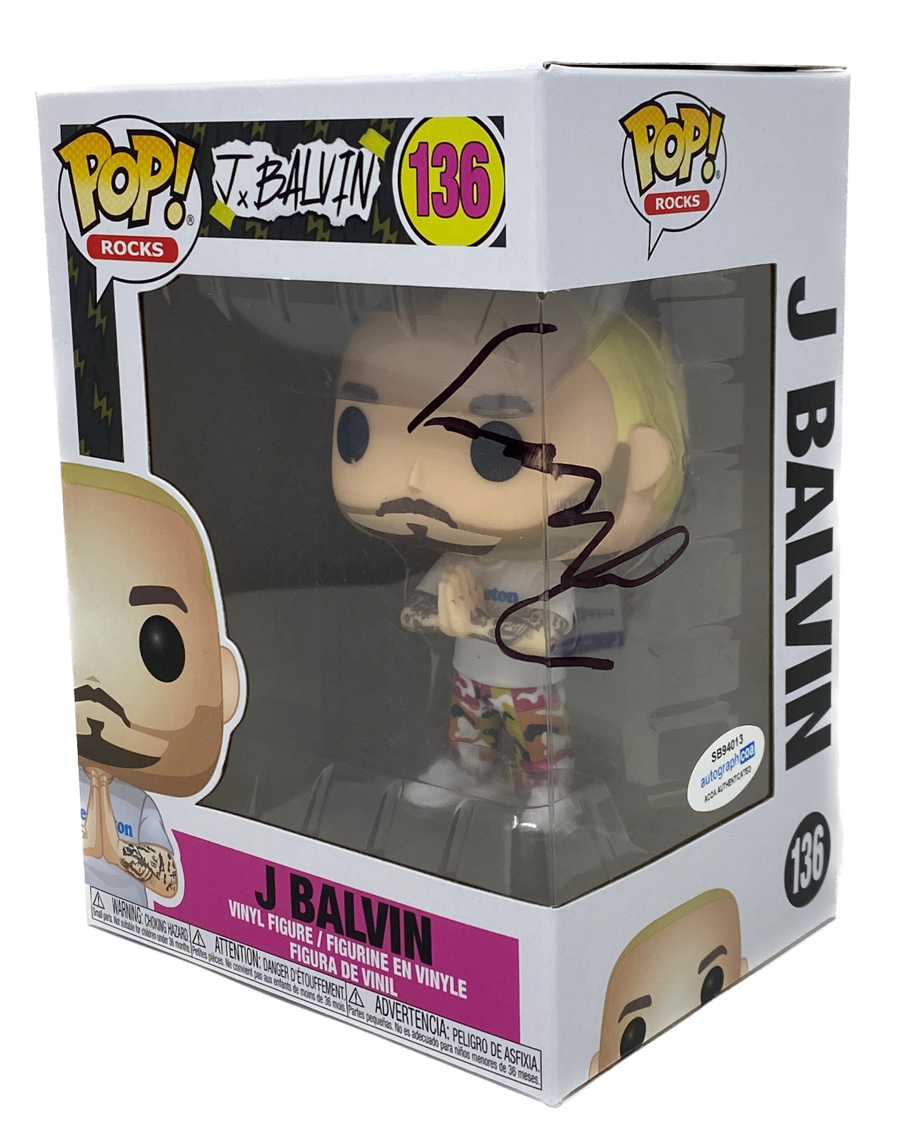 J Balvin Signed Autograph Funko Pop Rocks J Balvin #136 Figure ACOA COA
