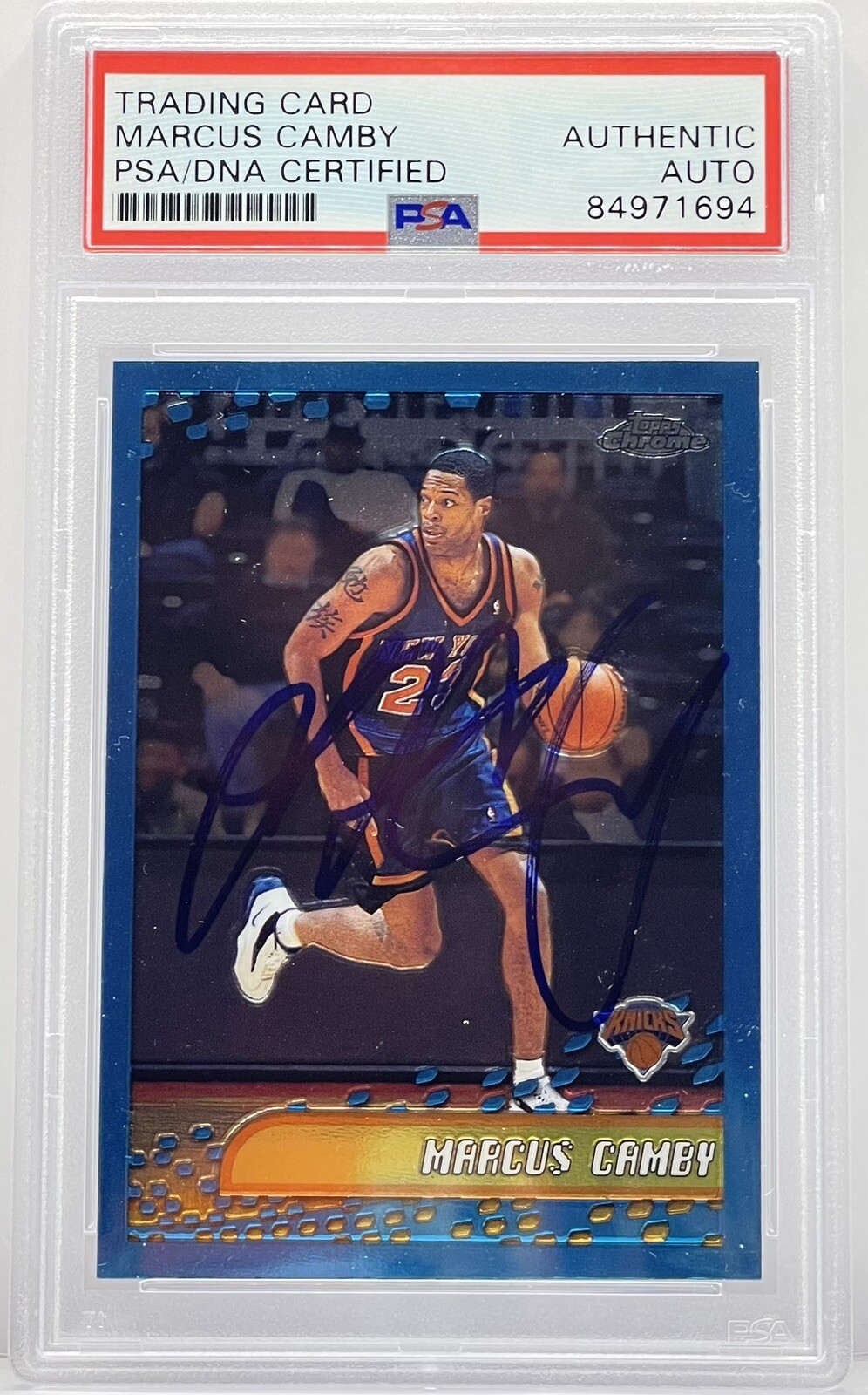 Marcus Camby Signed Auto 2001-02 Topps Chrome Card New York Knicks PSA/DNA Slab
