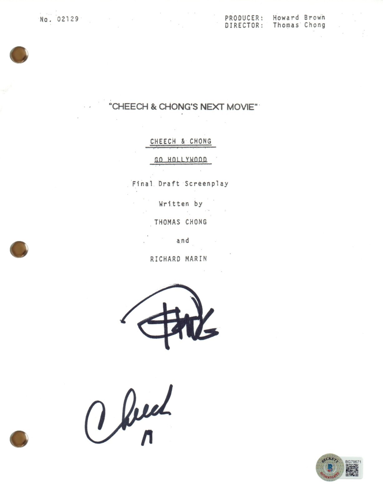 Cheech Marin & Tommy Chong Signed Cheech & Chong's Next Movie Script Beckett COA

