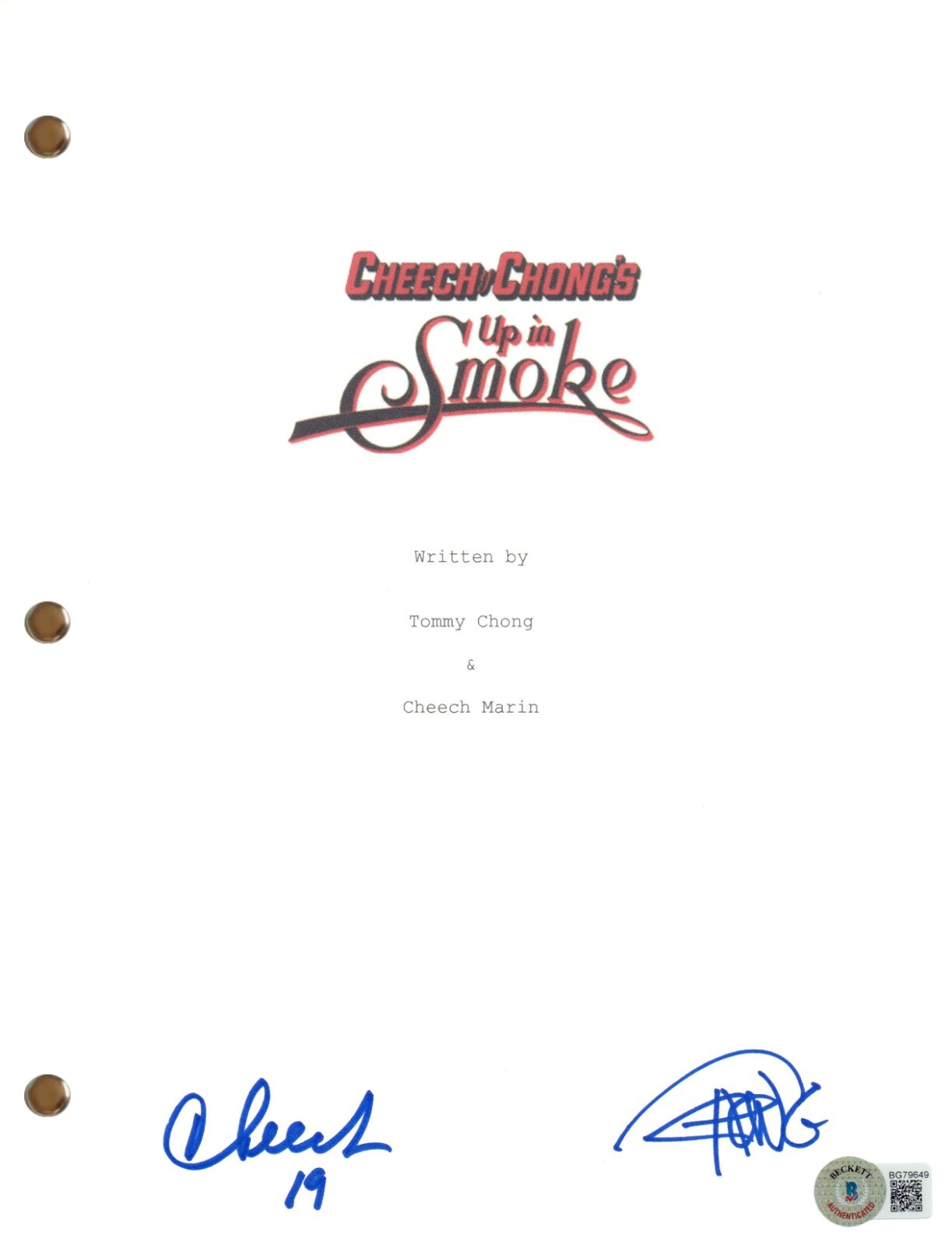 Cheech Marin & Tommy Chong Signed Autograph Up In Smoke Movie Script Beckett COA
