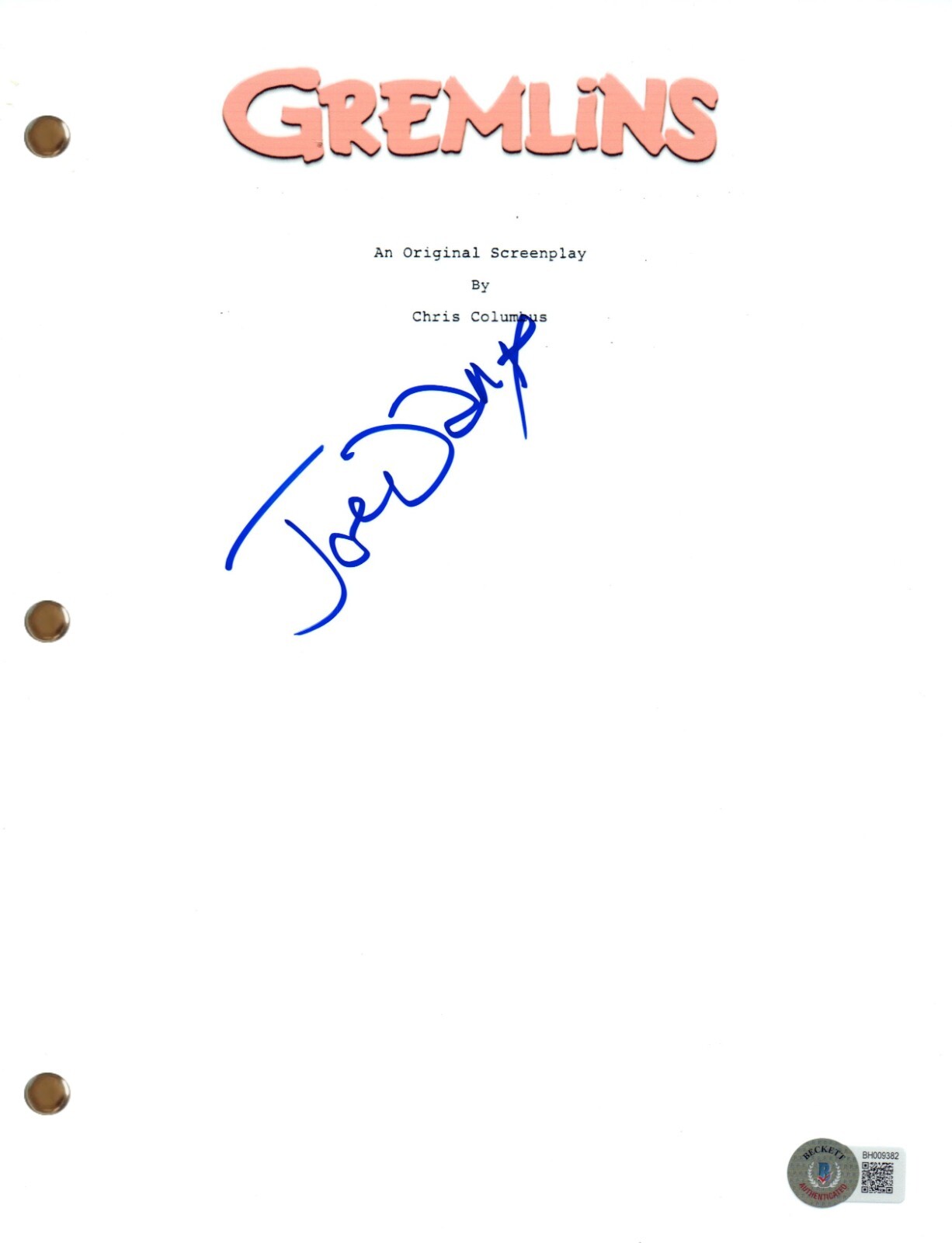 Joe Dante Signed Autograph Gremlins Movie Script Screenplay Horror Beckett COA
