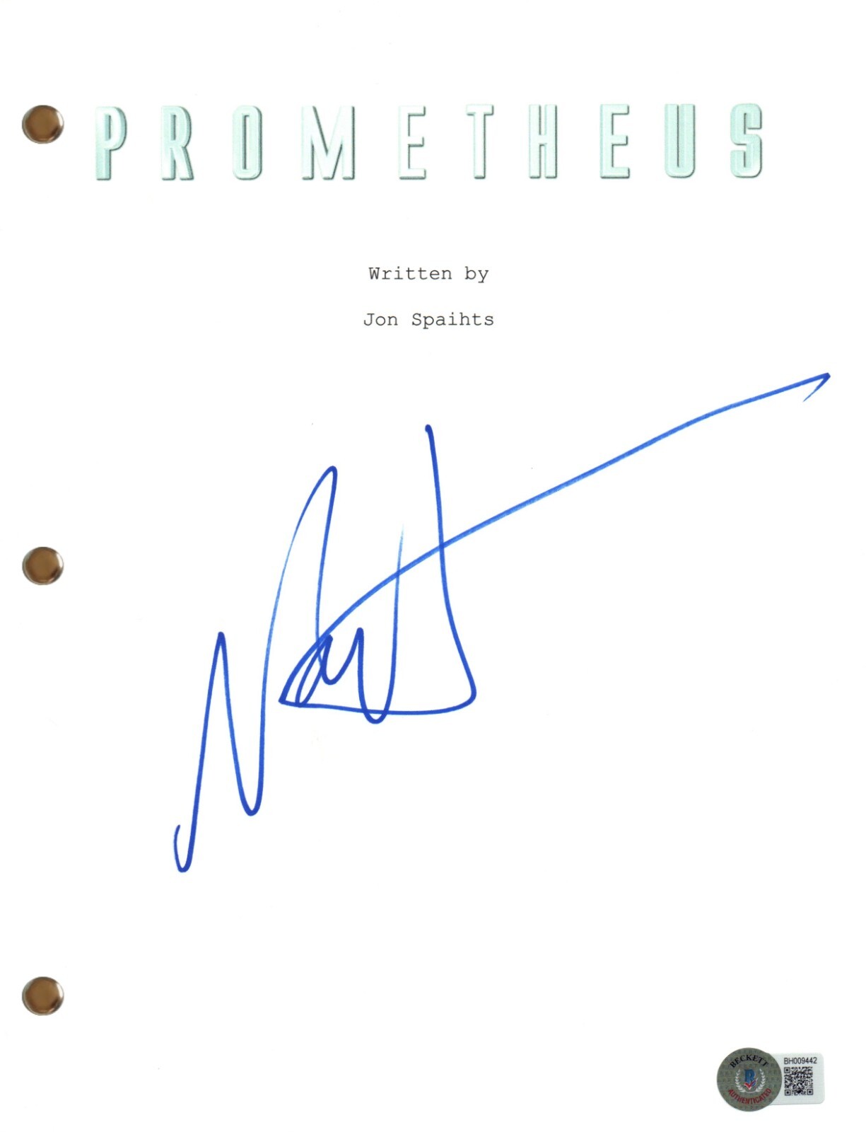 Noomi Rapace Signed Autograph Prometheus Movie Script Screenplay Beckett COA
