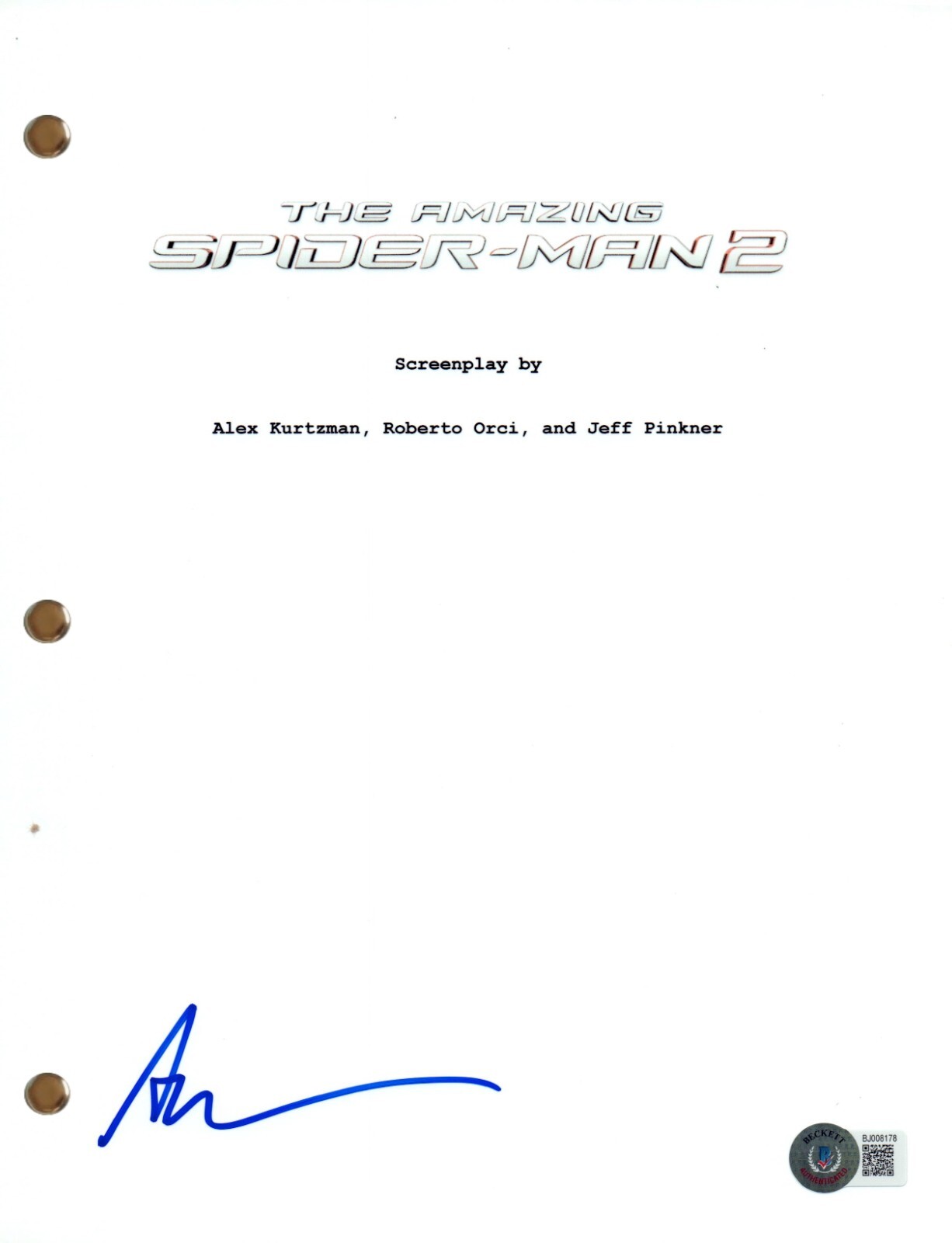 ALEX KURTZMAN SIGNED AUTOGRAPH THE AMAZING SPIDER-MAN 2 MOVIE SCRIPT BECKETT COA COLLECTIBLE MEMORABILIA