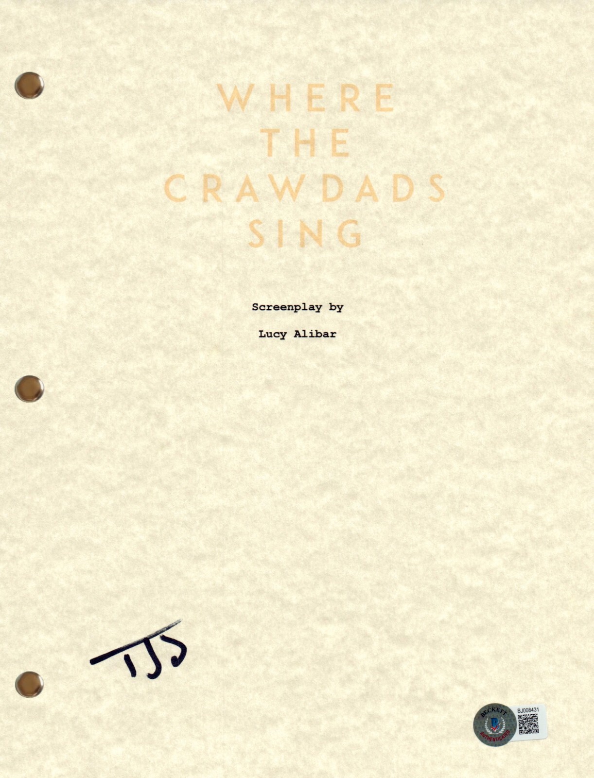 Taylor John Smith Signed Autograph Where The Crawdads Sing Movie Script BAS COA
