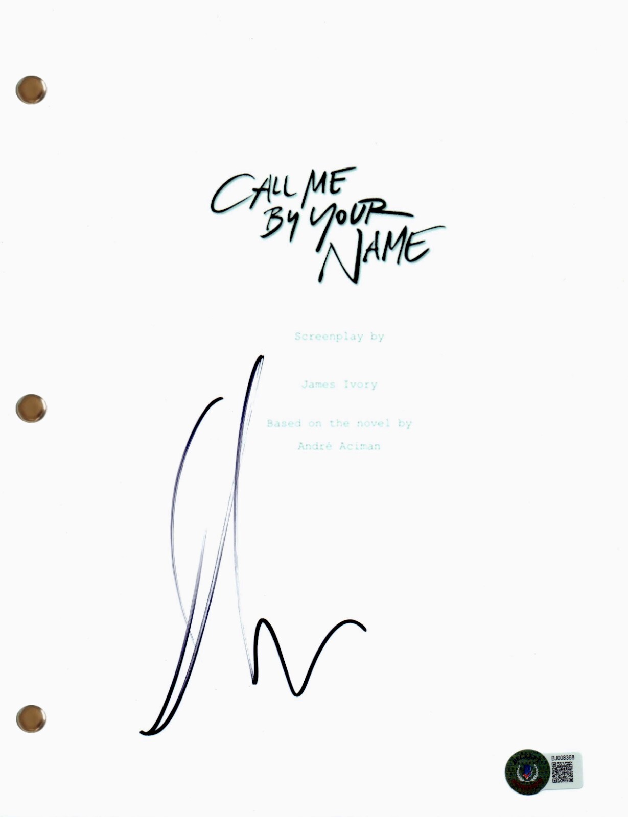 Armie Hammer Signed Autograph Call Me By Your Name Full Movie Script Beckett COA
