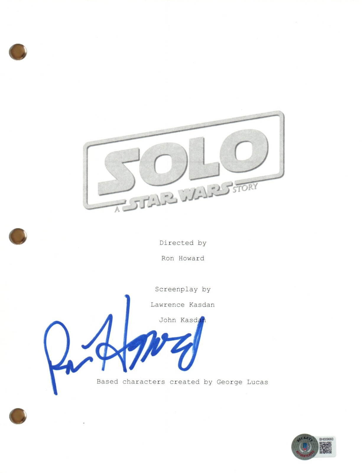 Ron Howard Signed Autograph Solo A Star Wars Story Movie Script Beckett COA

