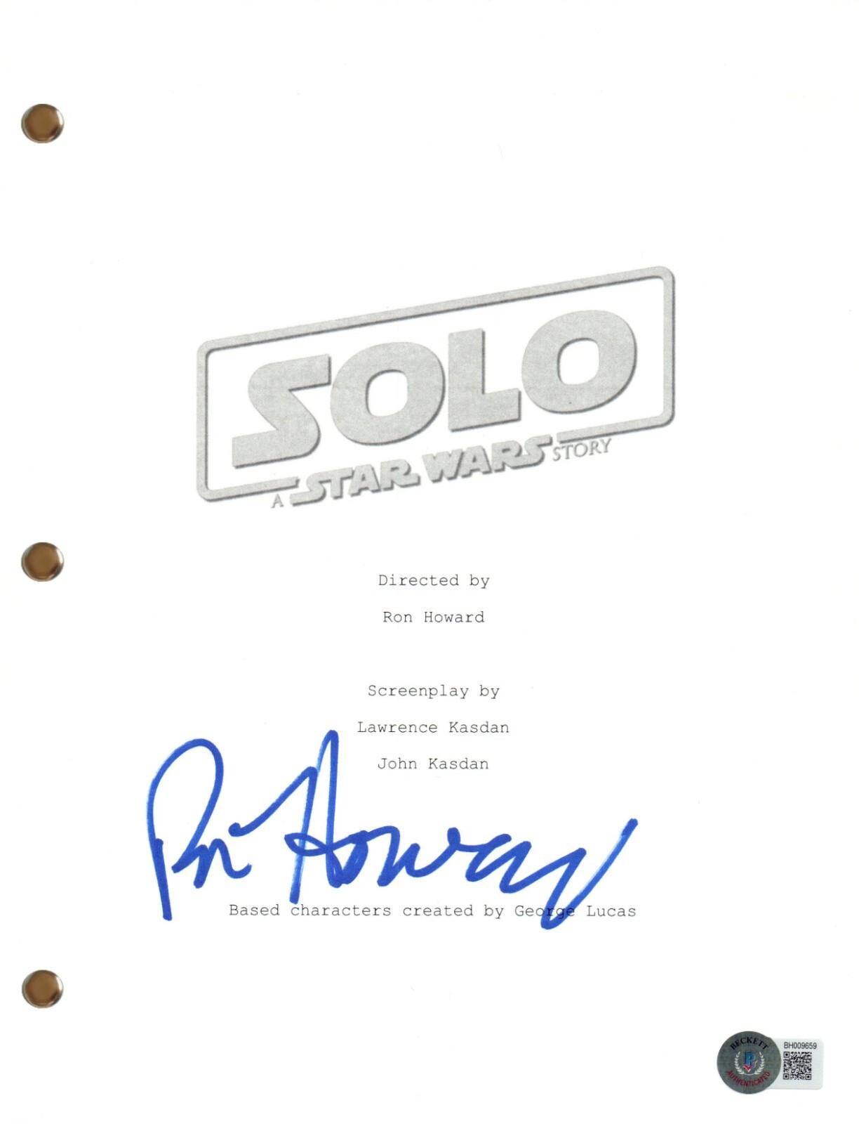 Ron Howard Signed Autograph Solo A Star Wars Story Movie Script Beckett COA

