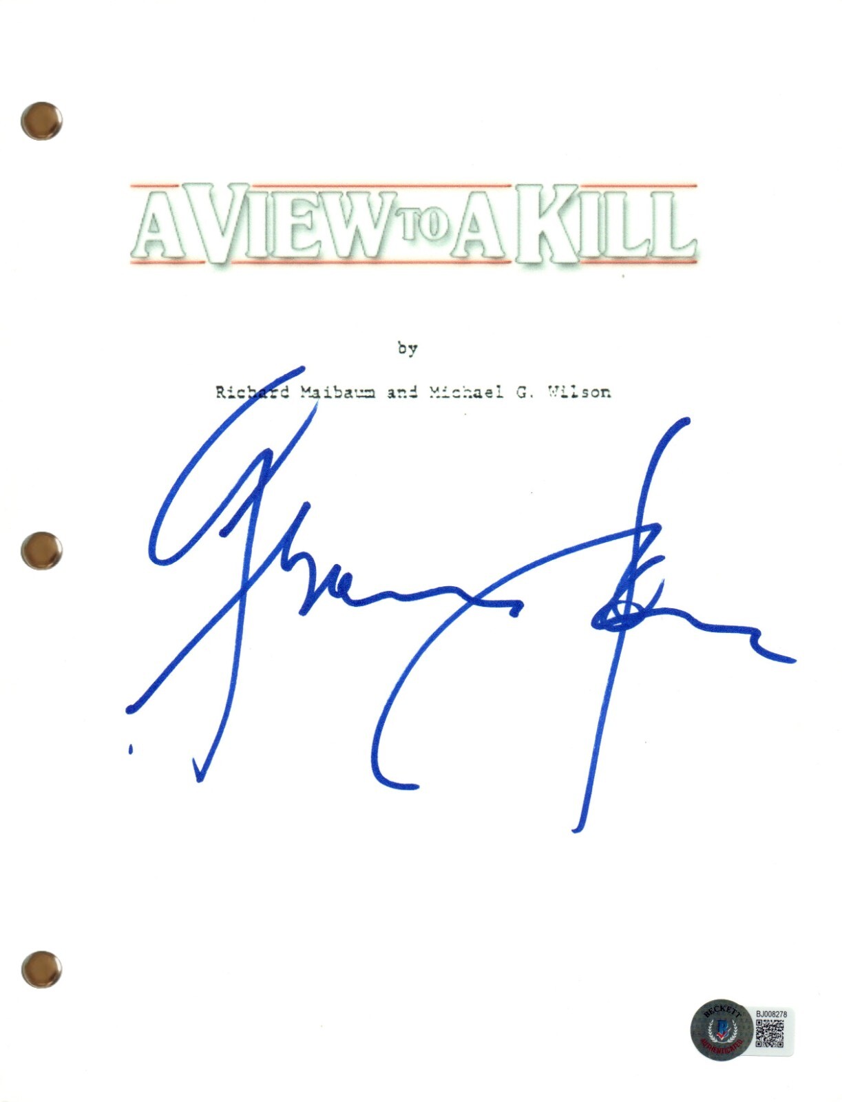 Grace Jones Signed Autograph A View to a Kill Movie Script James Bond BAS COA
