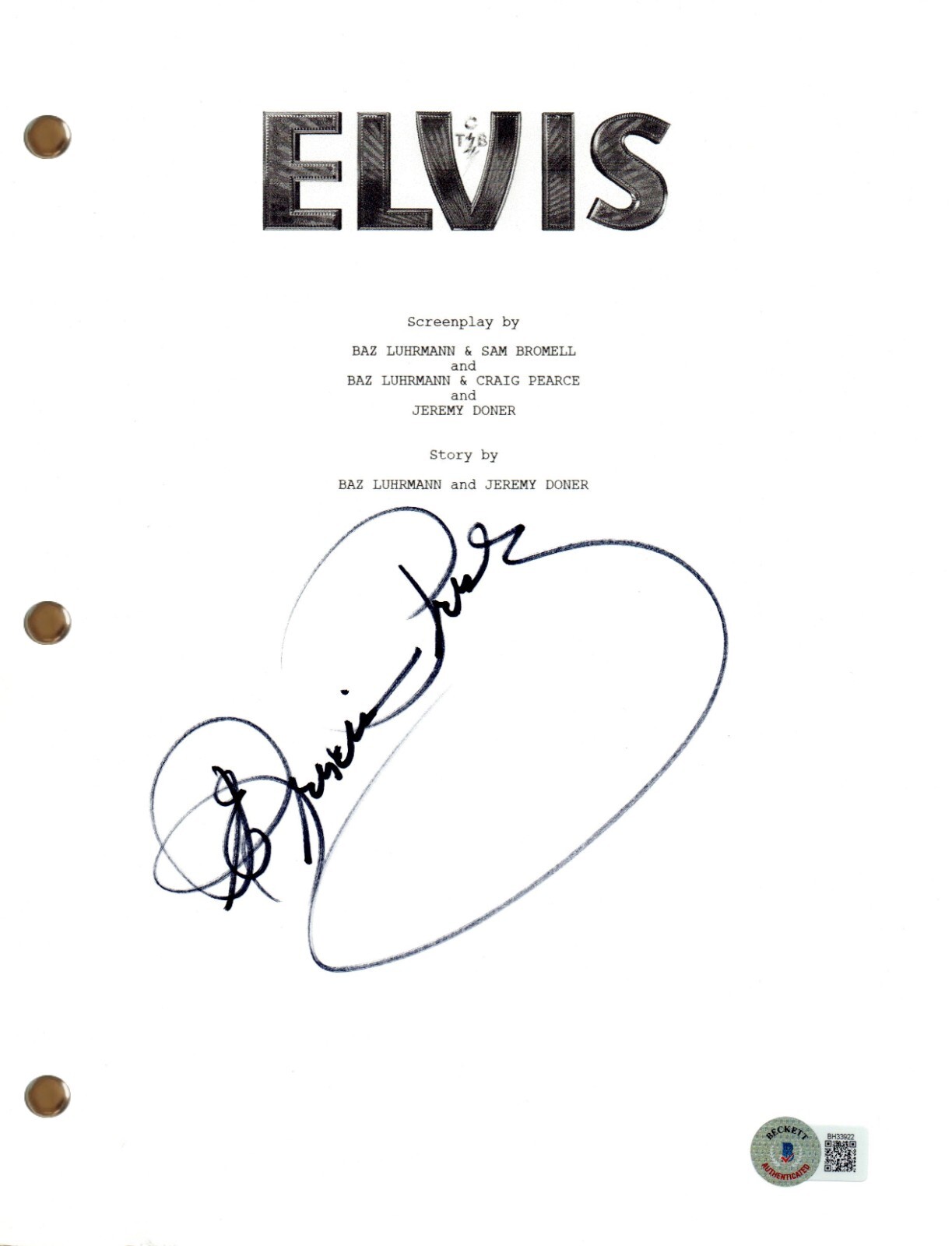 Priscilla Presley Signed Autograph Elvis Movie Script Screenplay Beckett COA

