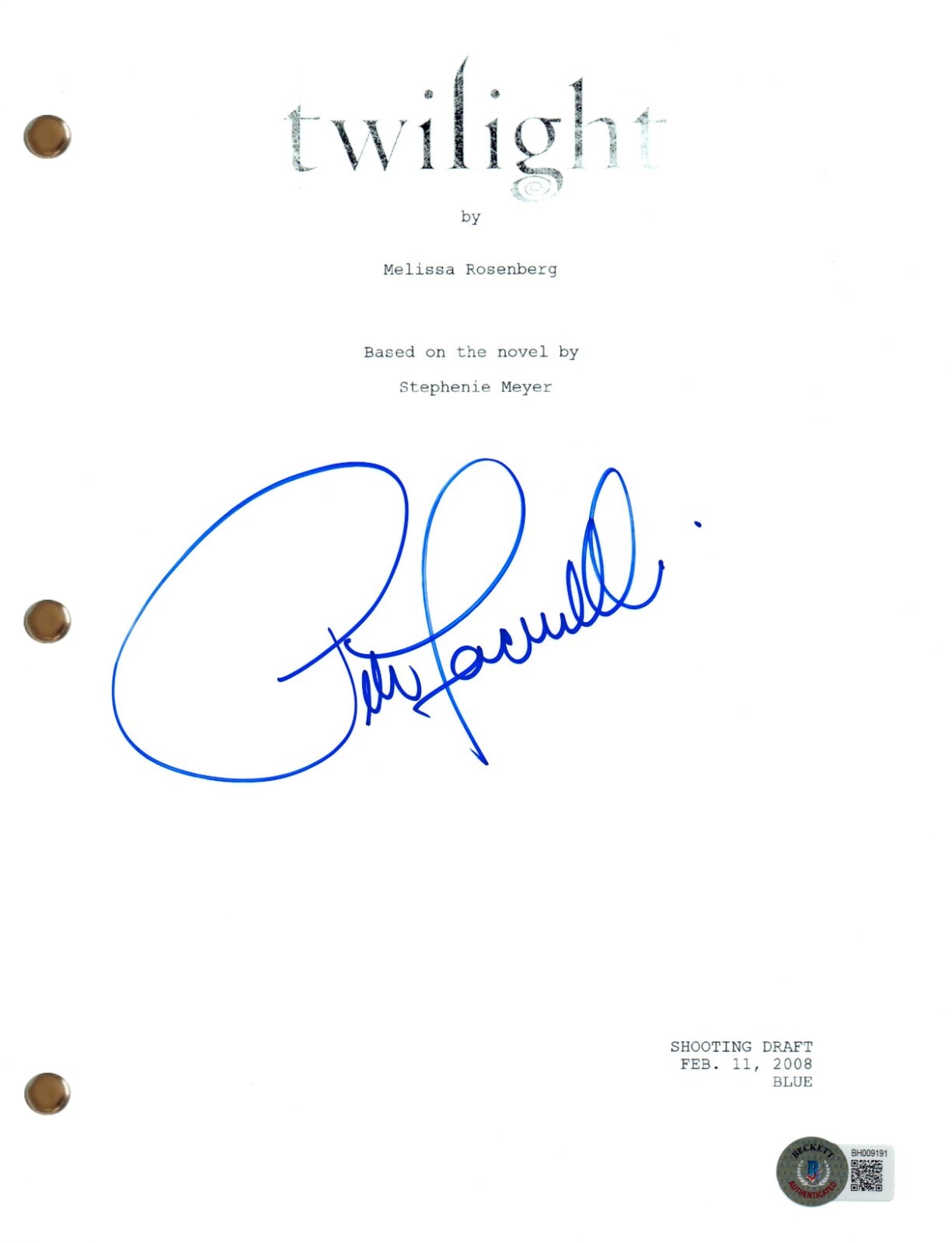 Peter Facinelli Signed Autograph Twilight Movie Script Screenplay Beckett COA
