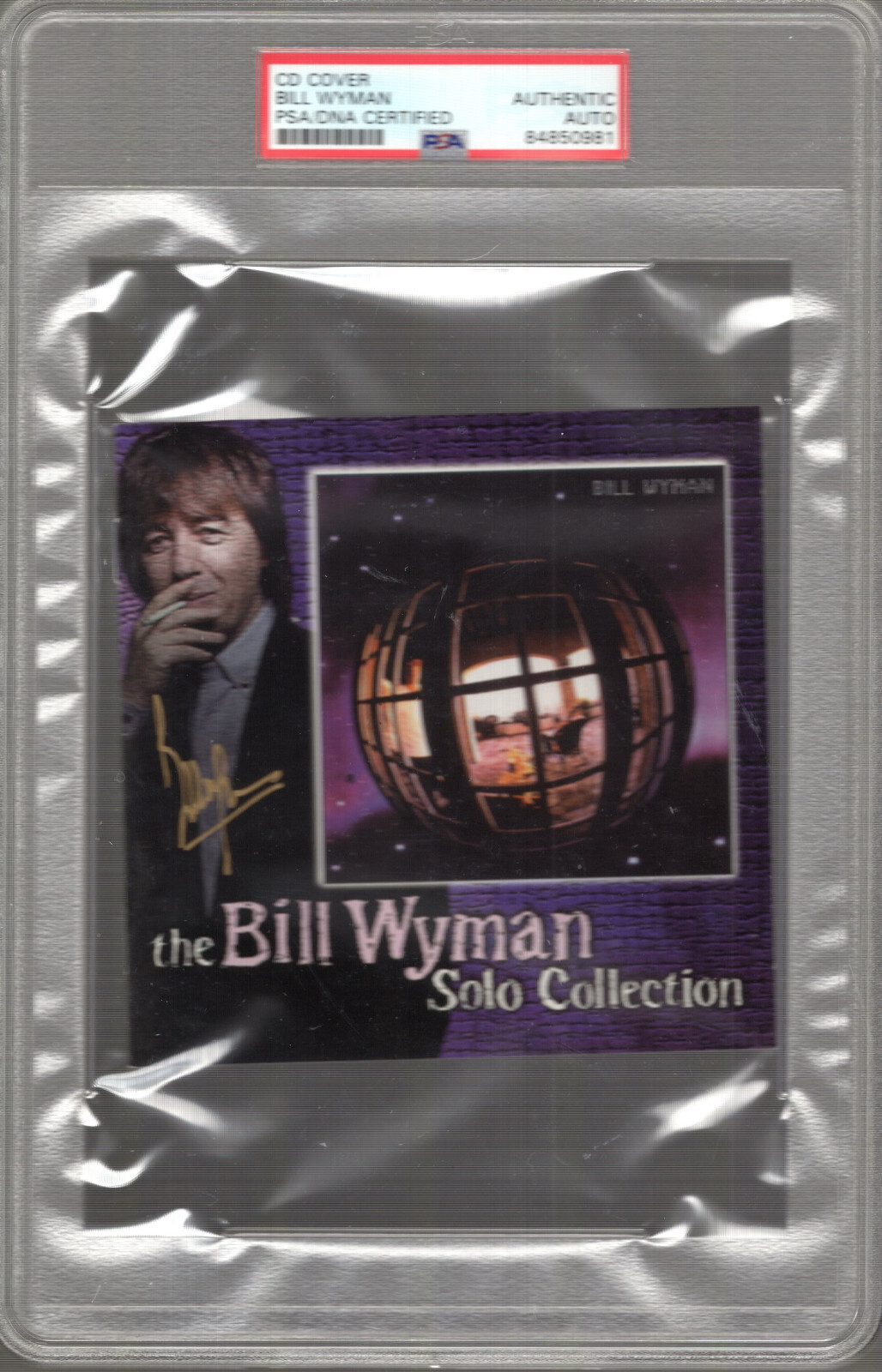 BILL WYMAN HAND SIGNED SOLO COLLECTION CD COVER ROLLING STONES PSA SLABBED

