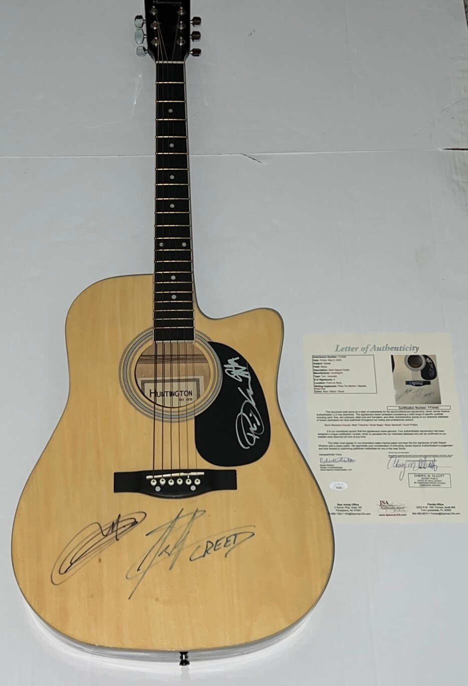 Creed Complete Group signed Acoustic Guitar Scott Stapp, Mark Tremonti JSA LOA
