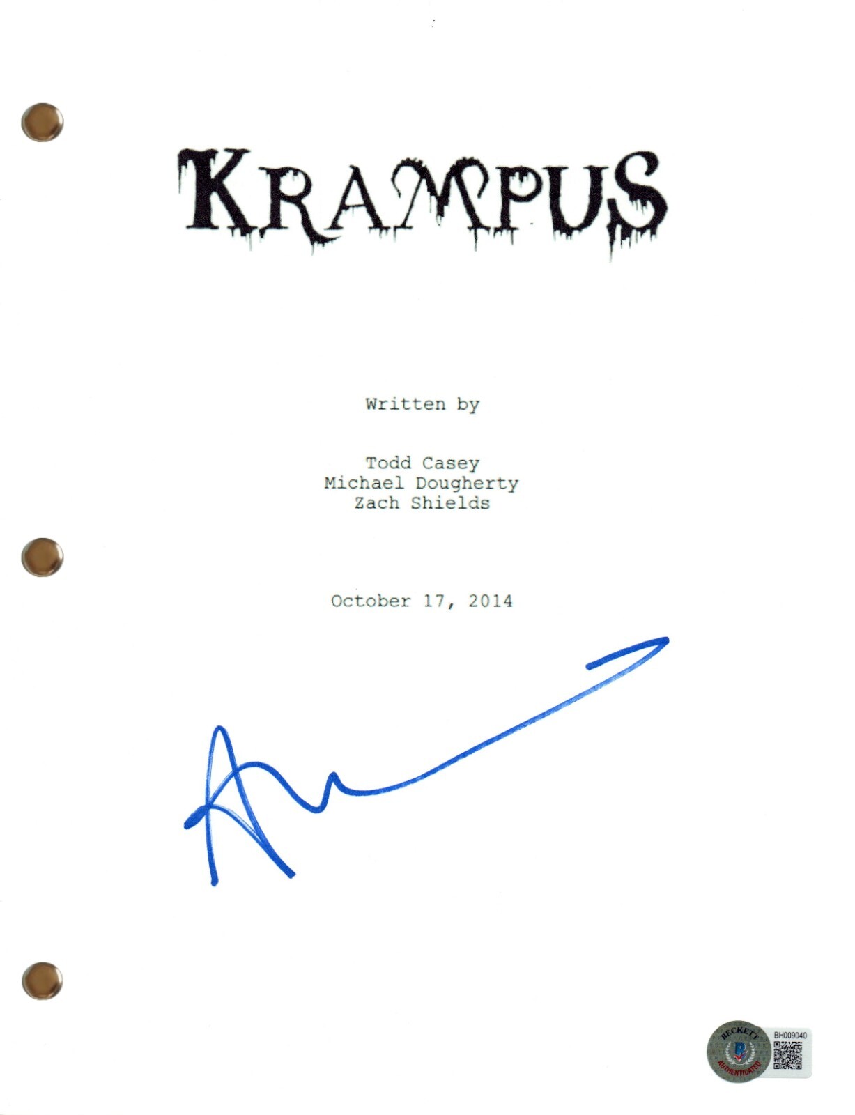 Allison Tolman Signed Autograph Krampus Full Movie Script Horror Beckett COA
