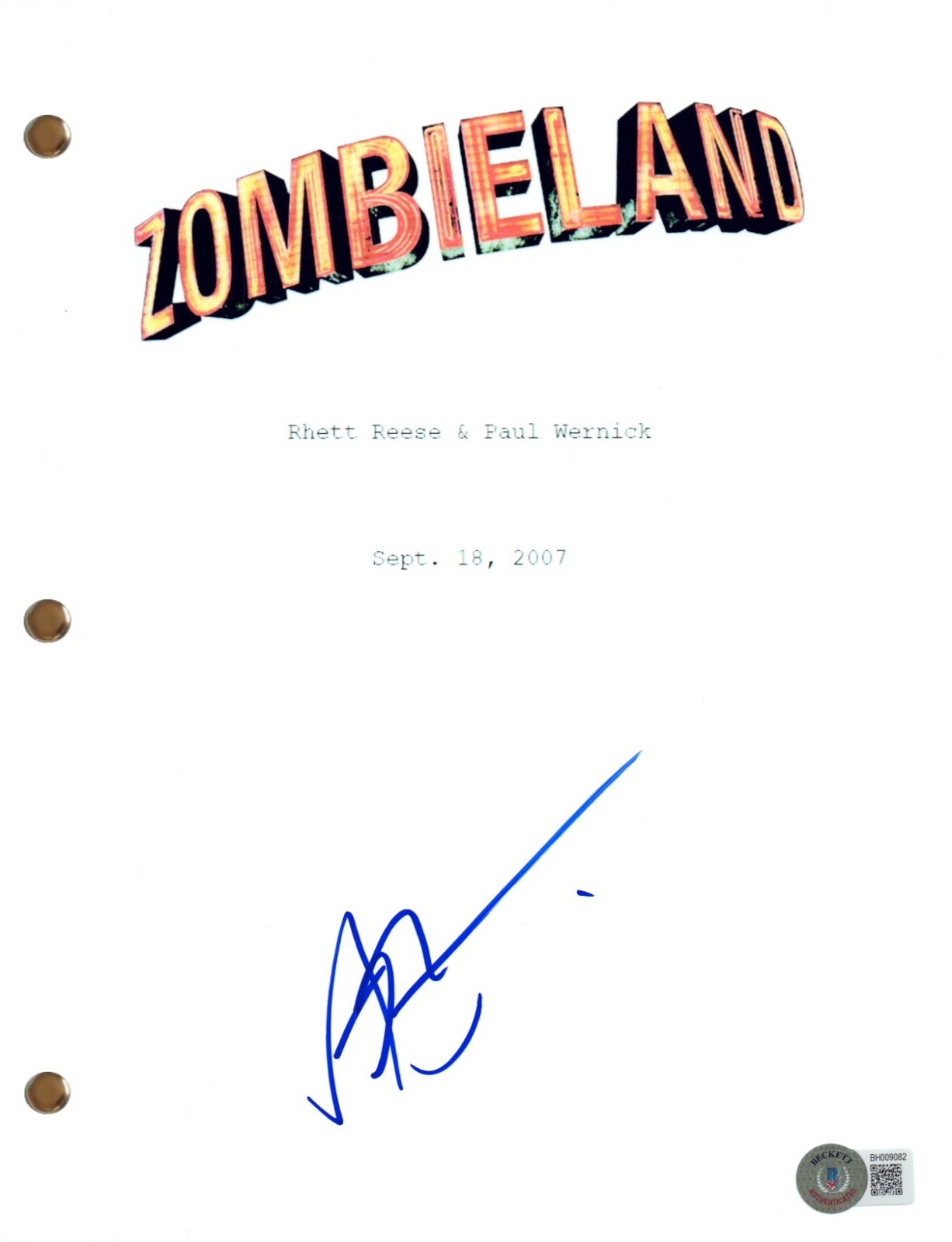 Abigail Breslin Signed Autograph Zombieland Full Movie Script Beckett COA
