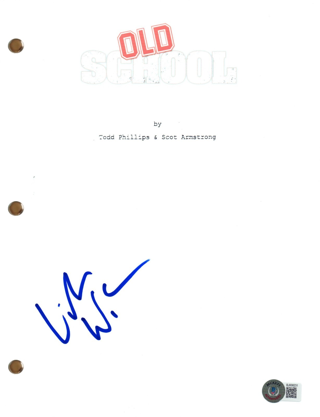 Luke Wilson Signed Autograph Old School Full Movie Script Screenplay Beckett COA
