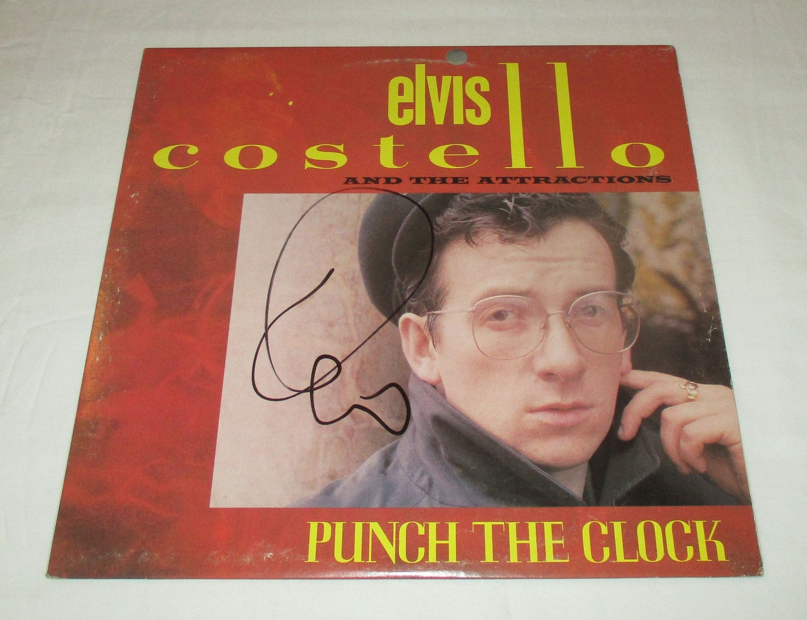 ELVIS COSTELLO SIGNED PUNCH THE CLOCK VINYL RECORD JSA
