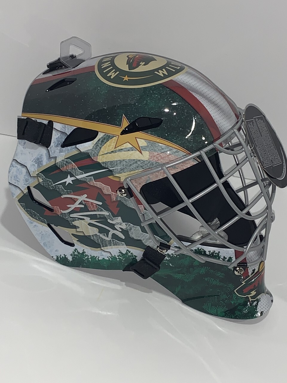 FILIP GUSTAVSSON SIGNED MINNESOTA WILD FS YOUTH GOALIE MASK HELMET PROOF JSA COA
