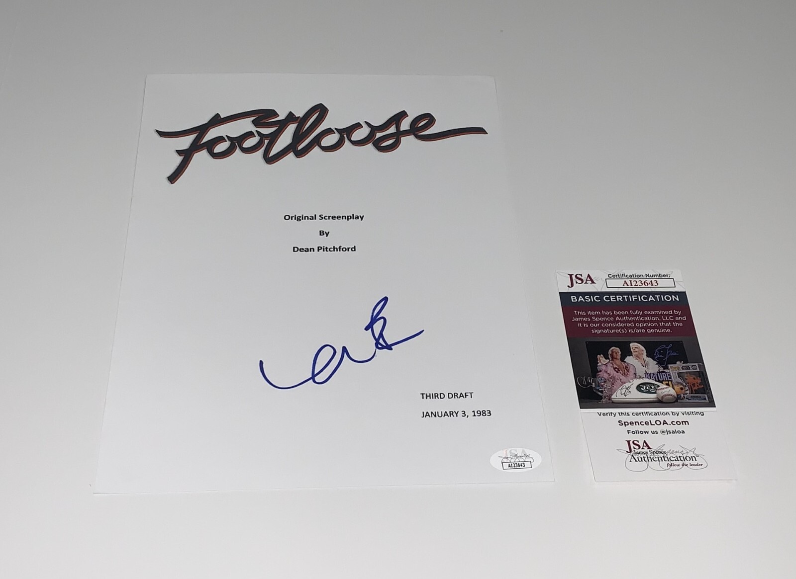 KEVIN BACON SIGNED FOOTLOOSE MOVIE TRANSCRIPT PROOF JSA COA
