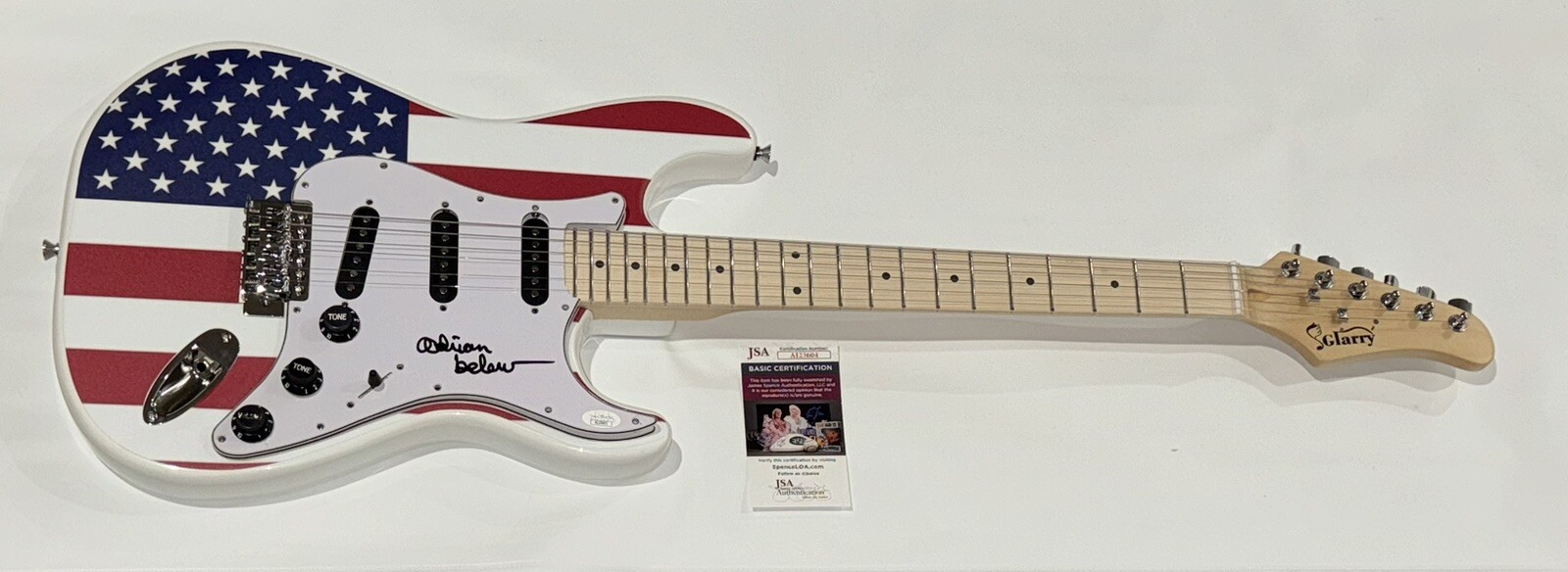 ADRIAN BELEW SIGNED USA FLAG ELECTRIC GUITAR RED CRIMSON JSA COA COLLECTIBLE MEMORABILIA