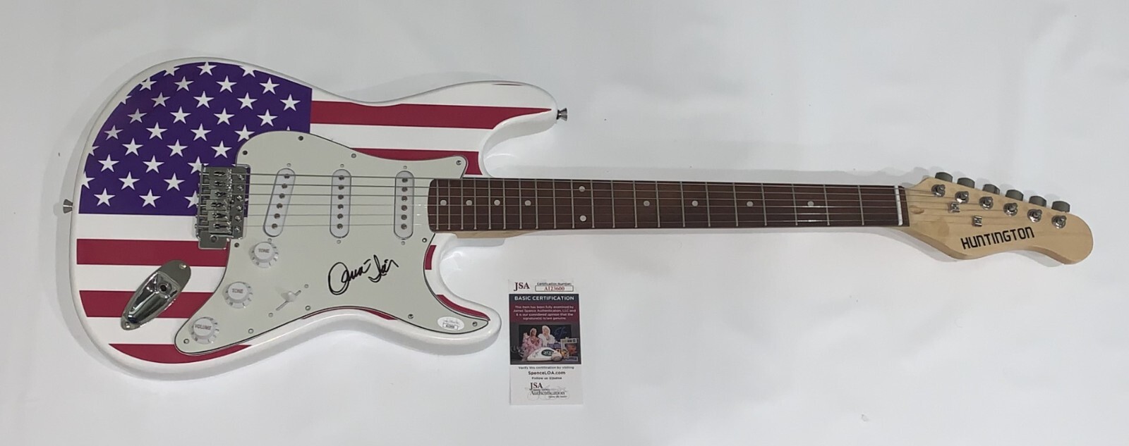 DONNIE IRIS SIGNED USA FLAG ELECTRIC GUITAR CRUISERS PITTSBURGH JSA COA
