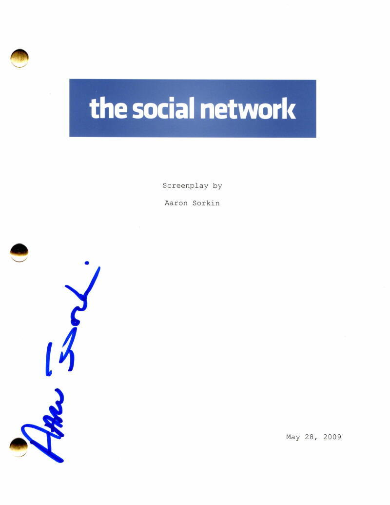 AARON SORKIN SIGNED AUTOGRAPH THE SOCIAL NETWORK FULL MOVIE SCRIPT - VERY RARE!
