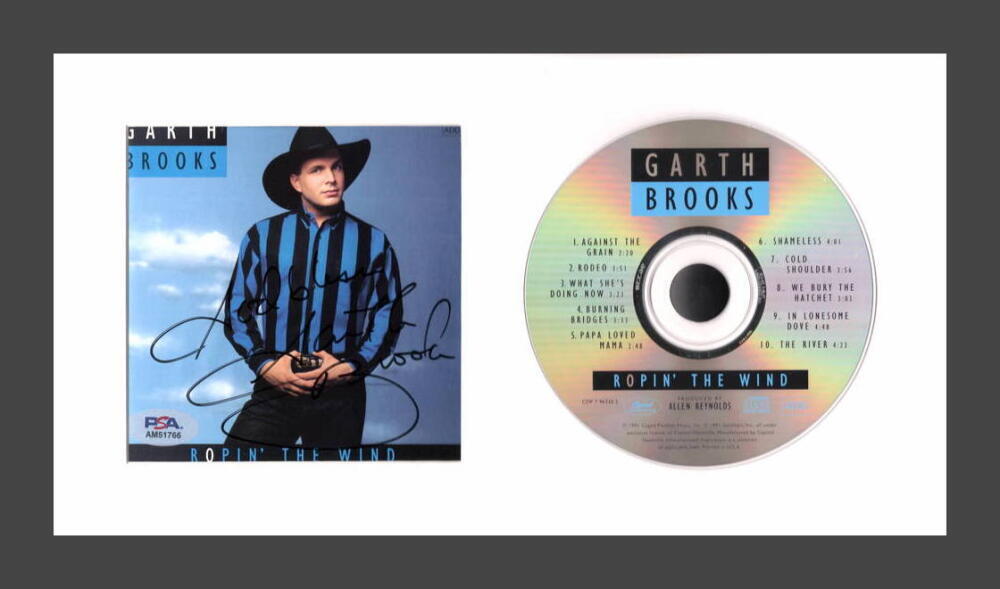 Garth Brooks Signed Autograph Ropin the Wind Framed CD Display Ready to Hang PSA
