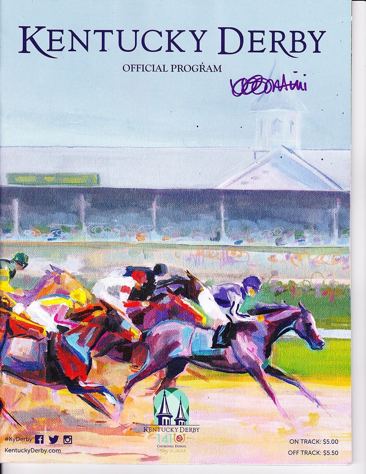2015 KENTUCKY DERBY OFFICIAL PROGRAM SIGNED BY ARTIST KIM SANTINI
