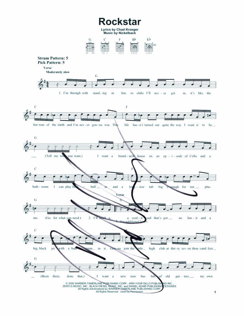 Chad Kroeger Nickelback Signed Autograph Rockstar Sheet Music - Rare
