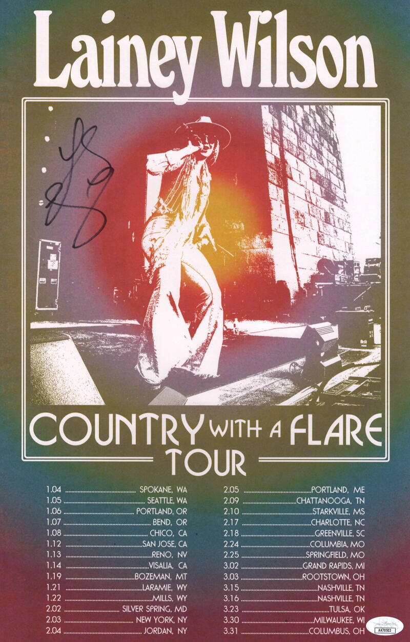 Lainey Wilson Signed Autograph 11x17 Country With Flare Concert Poster w/ JSA
