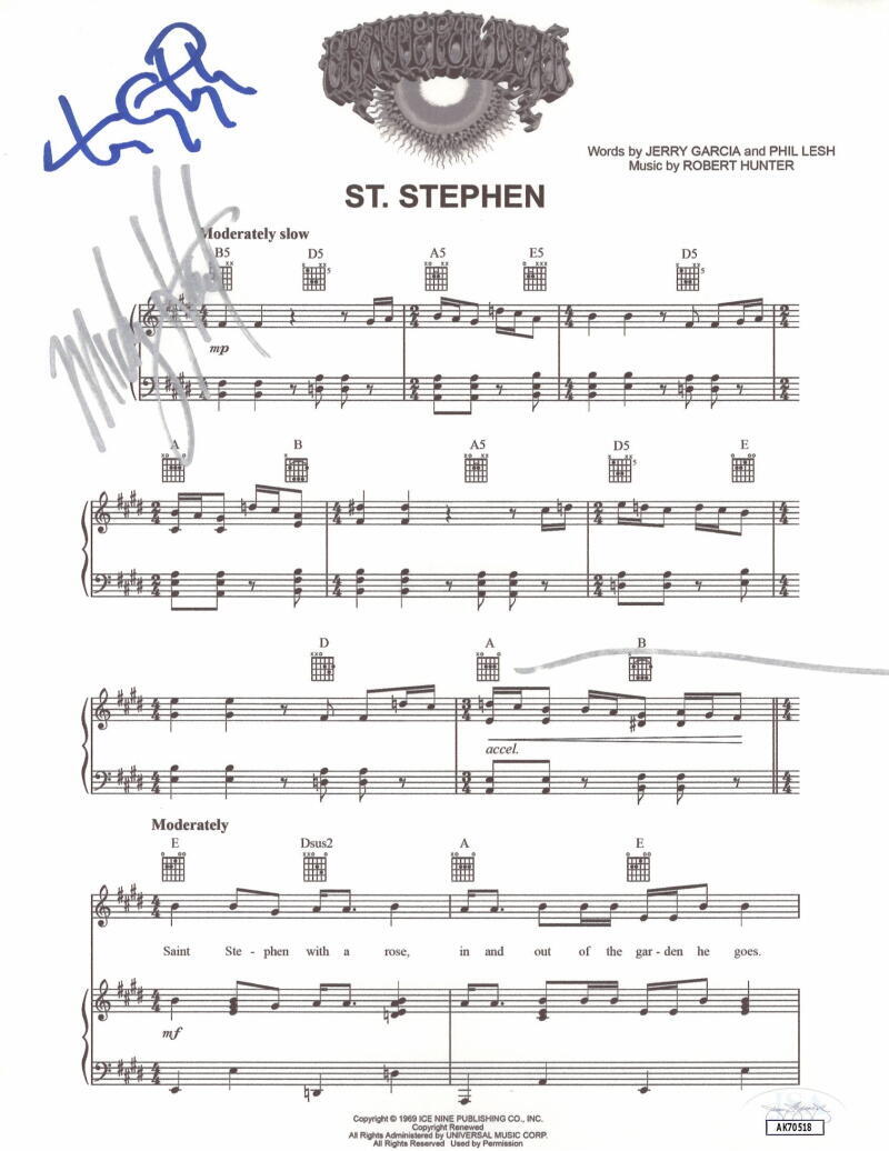 Mickey Hart & Tom Constanten Signed Autograph Grateful Dead Sheet Music JSA COA
