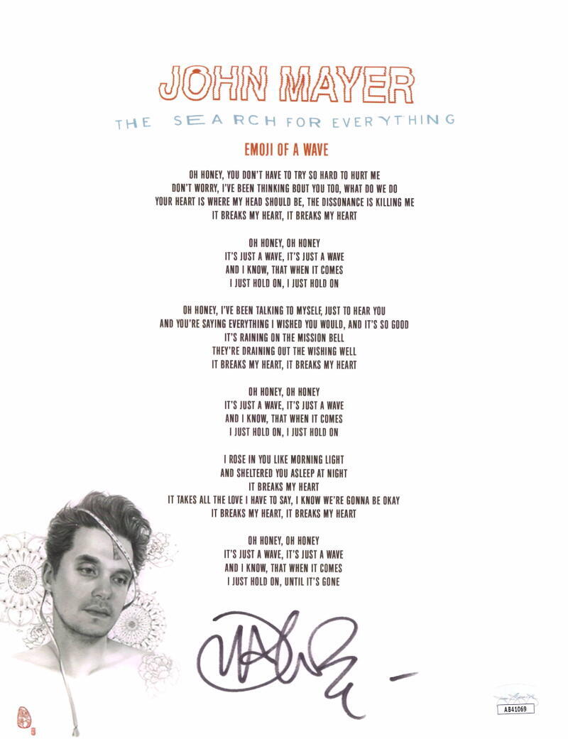 John Mayer Signed Autograph The Search For Everything Lyric Sheet w/ JSA COA
