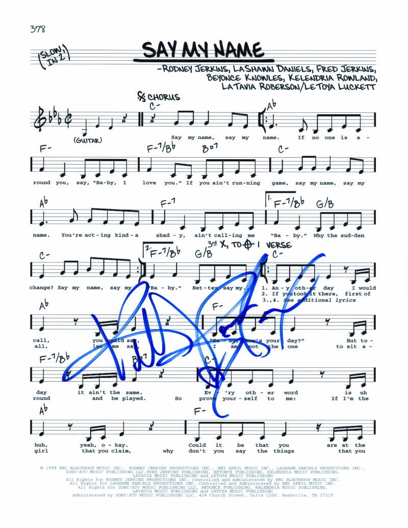 Kelly Rowland Destiny's Child Signed Autograph Say My Name Sheet Music Rare!
