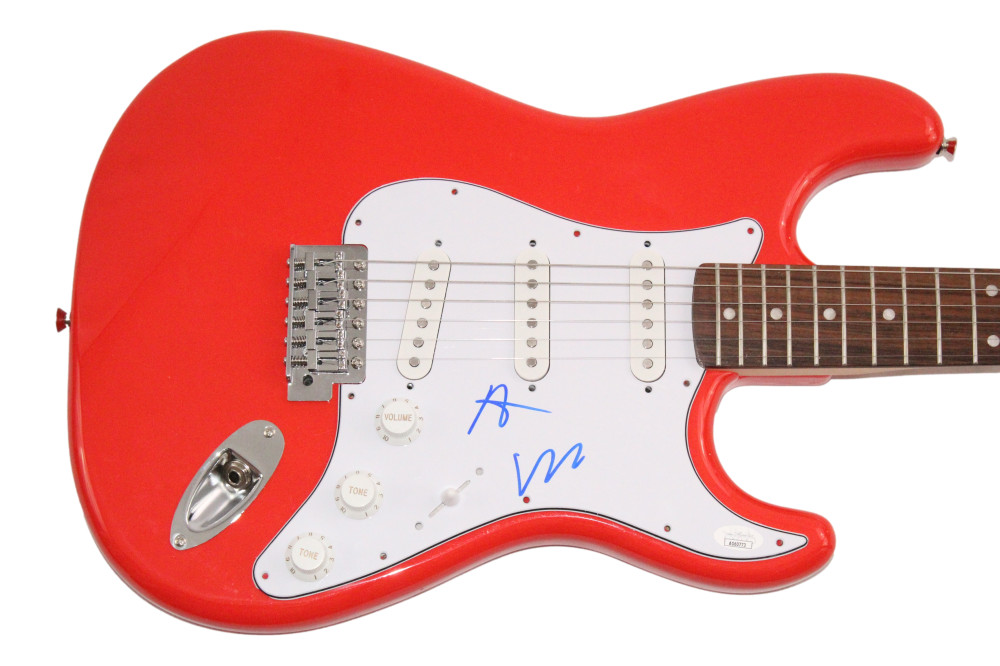 Fall Out Boy Signed Autograph Red Fender Guitar Pete Wentz & Patrick Stump - JSA
