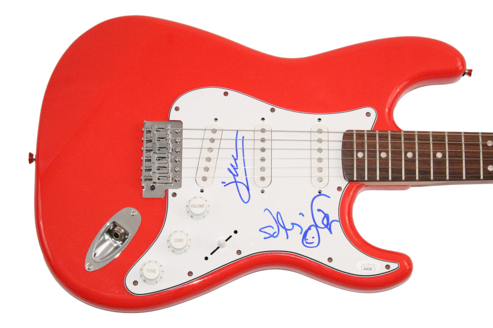 Mana Band x3 Signed Autograph Red Fender Electric Guitar - Fher Olvera w/ JSA
