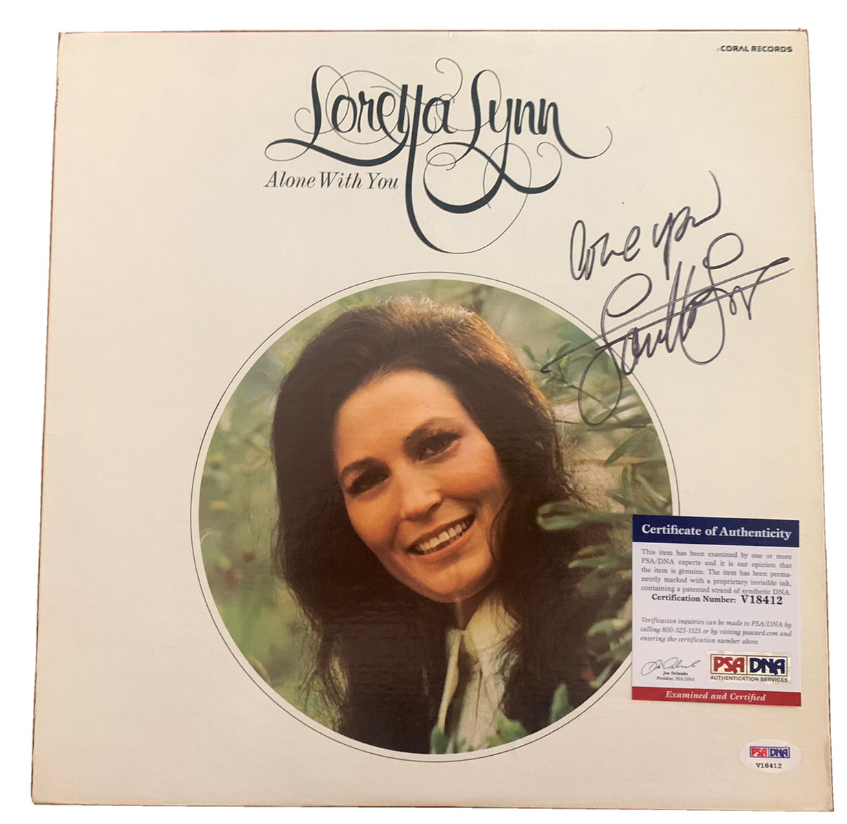 Loretta Lynn Signed Autographed Alone With You LP Album Record PSA Certified

