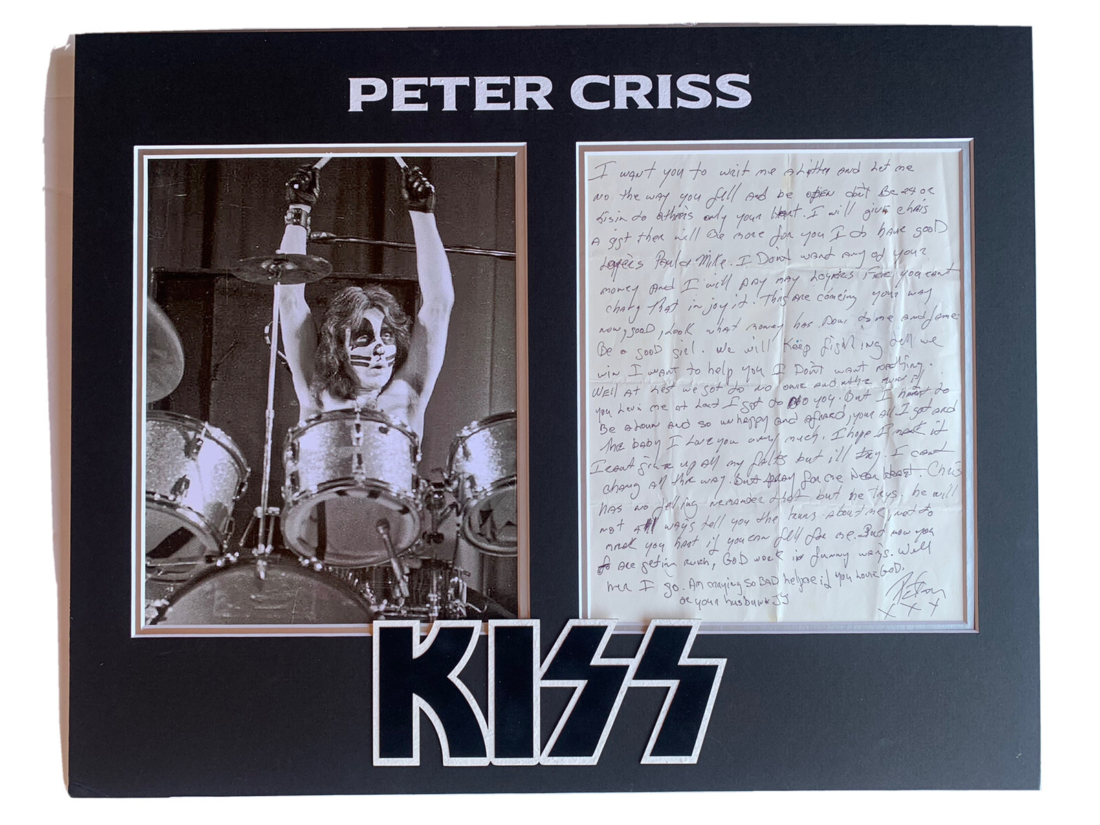 Peter Criss KISS Signed Autographed Handwritten Letter to Daughter BAS Certified
