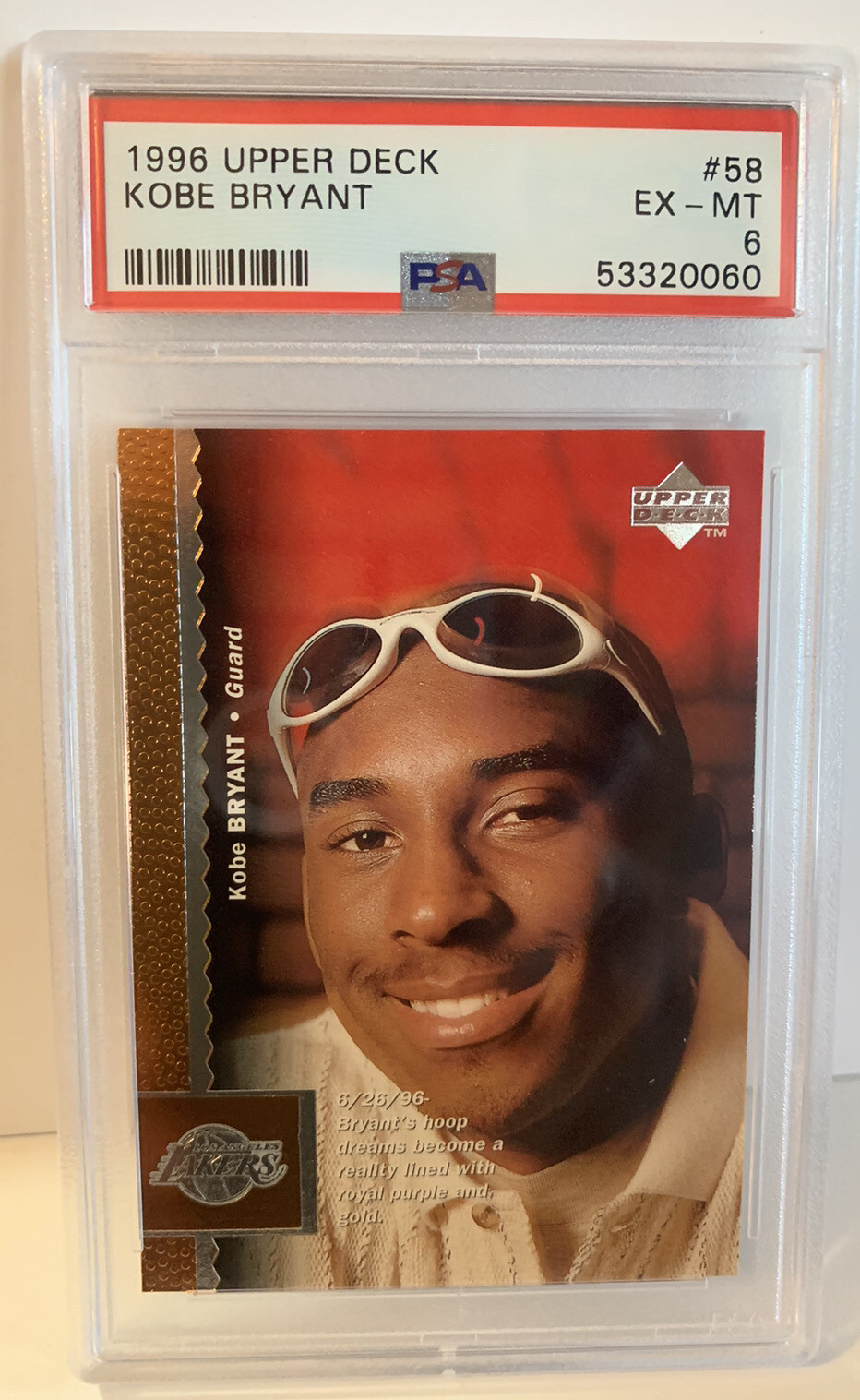 Kobe Bryant 1996 Upper Deck #58 Rookie RC PSA EX-MT 6 Lakers
