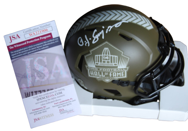 O.J. SIMPSON signed (Hall of Fame) BILLS Salute Service mini helmet JSA WA221906
