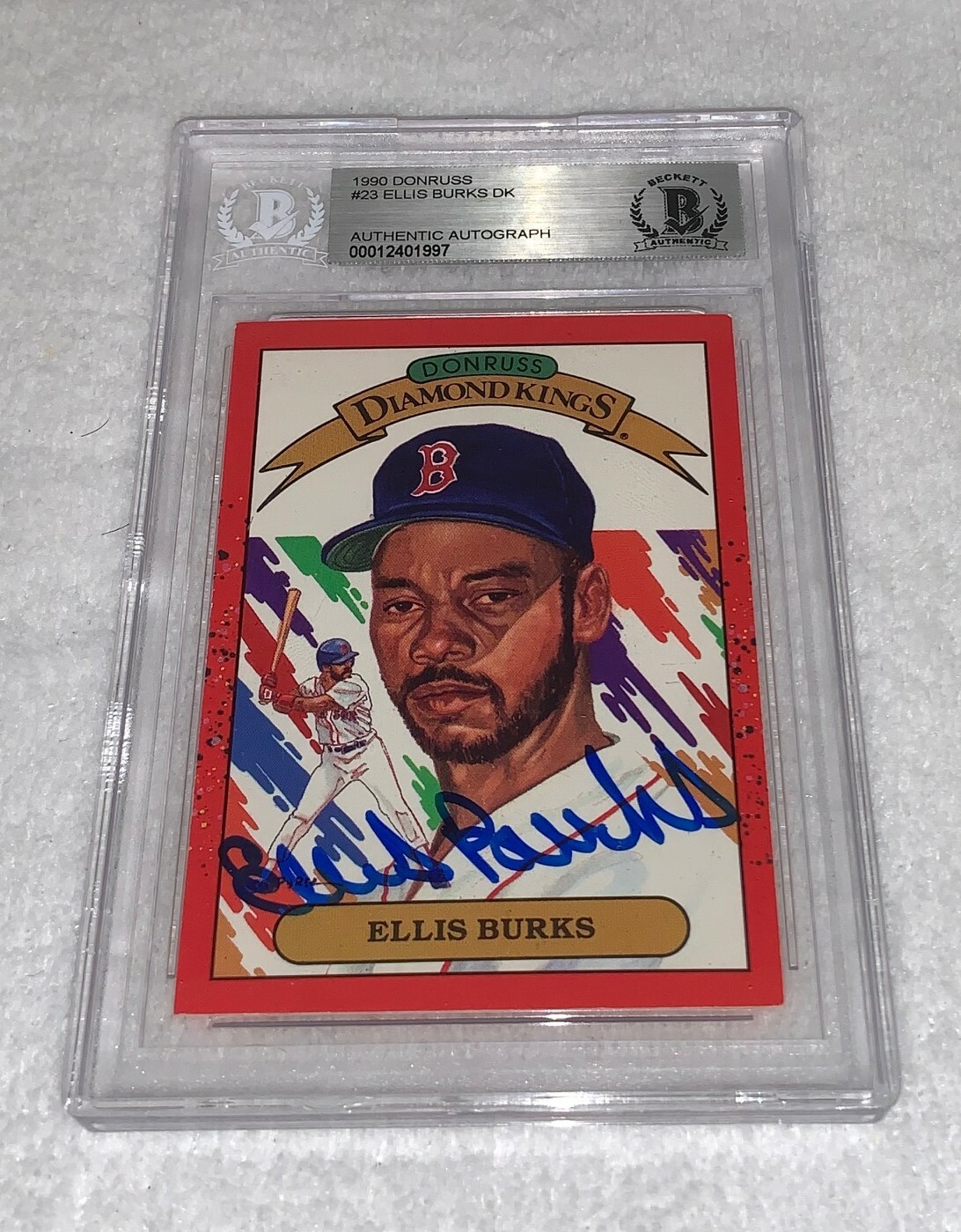 Ellis Burks Boston Red Sox signed 1990 Donruss Diamond Kings Card BAS Beckett
