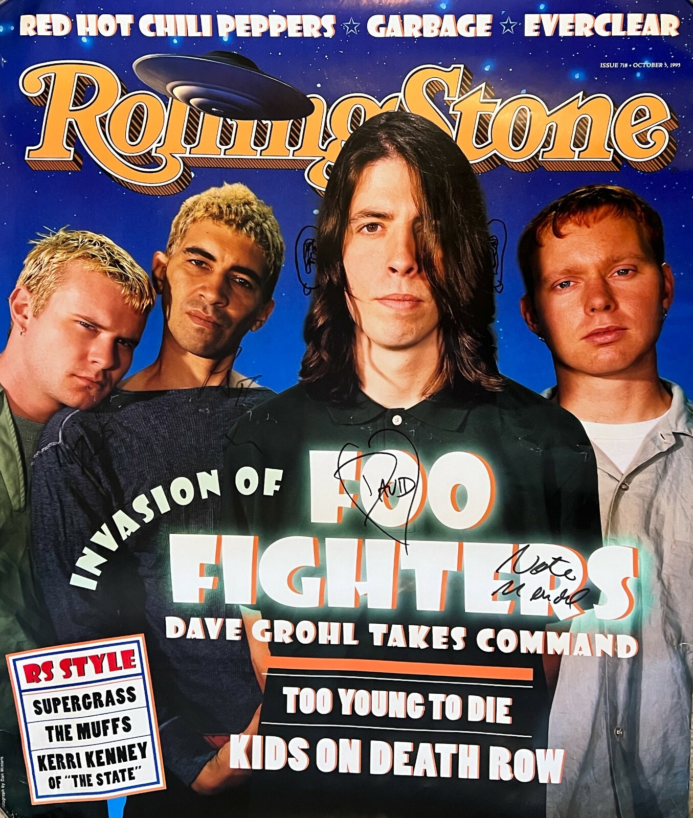 Foo Fighters REAL hand SIGNED 1995 Rolling Stone Poster JSA LOA Grohl Doodles
