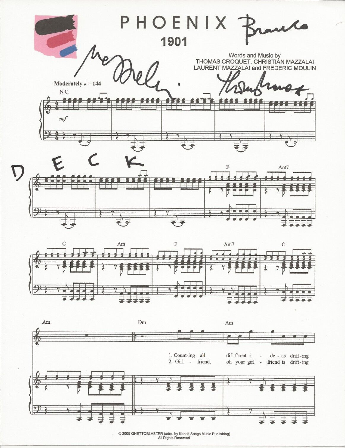 Phoenix REAL hand SIGNED 1901 Novelty Sheet Music #2 COA Autographed
